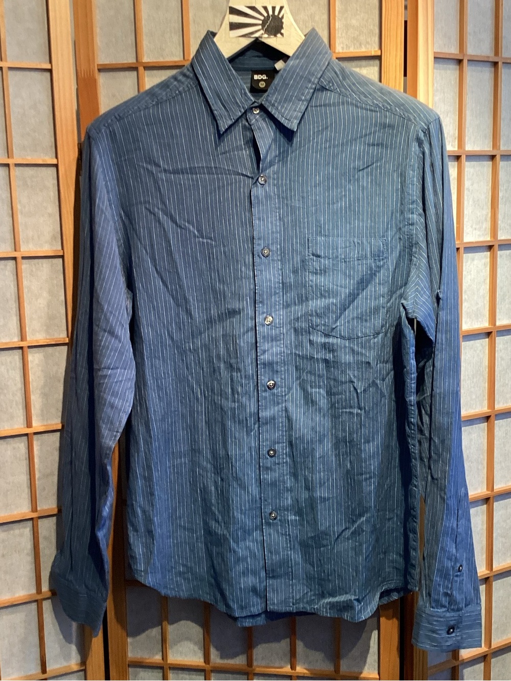 UO BDG Pinstripe Long Sleeve Button Down Blue / White Men's Size Medium